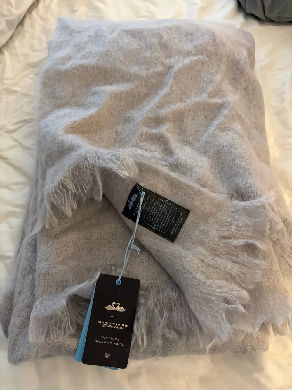 Newbridge Silverware Light Gray Mohair-Blend Throw with Fringe